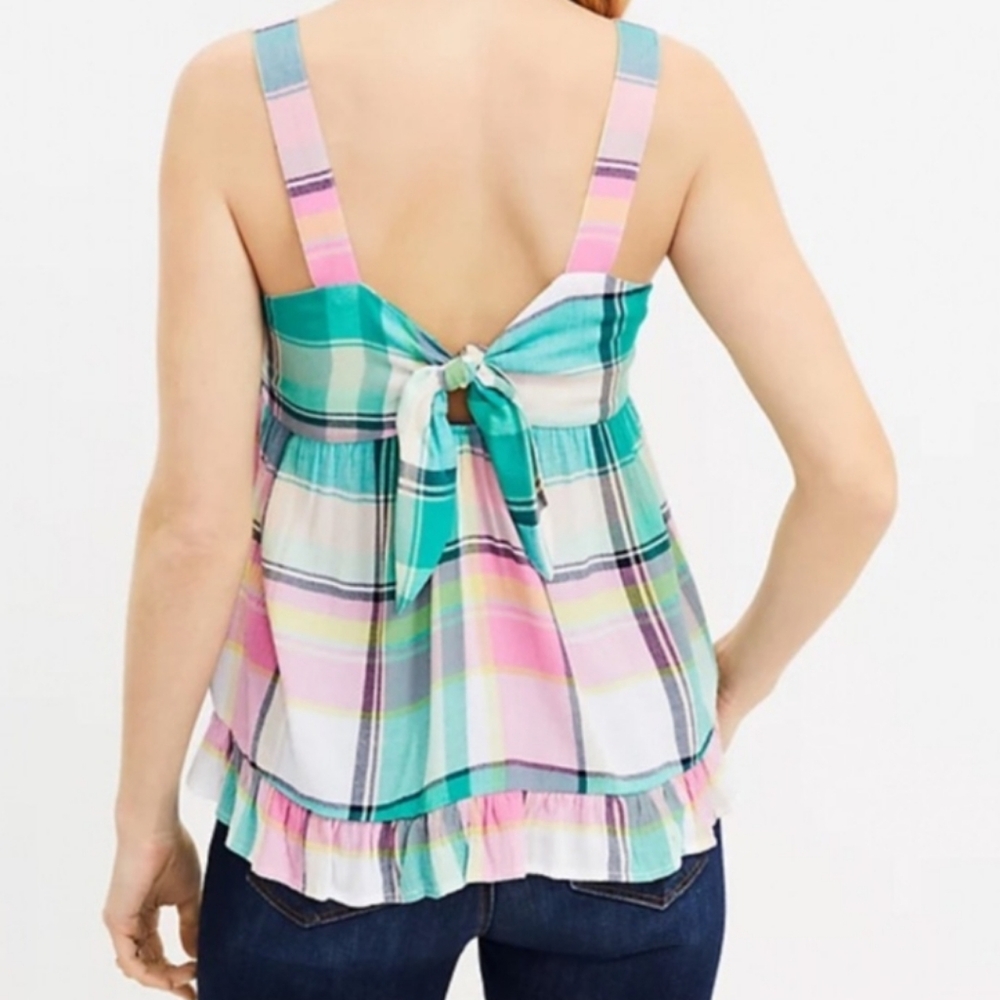 NWOT! LOFT Tie Back Peplum Top, Plaid, Size 0 - Picture 2 of 8
